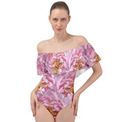 Peonies Nature Bloom Blossom Pink Off Shoulder Velour Bodysuit 