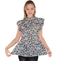 Blue Leaves (2) Ruffle Collar Short Sleeve Chiffon Top