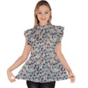 Blue Leaves (2) Ruffle Collar Short Sleeve Chiffon Top View1