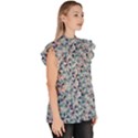 Blue Leaves (2) Ruffle Collar Short Sleeve Chiffon Top View3