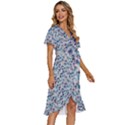 Blue Leaves (2) Women s Kimono Wrap Satin Dress View3
