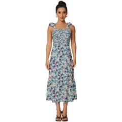 Blue Leaves (2) Tie-strap Tiered Midi Chiffon Dress