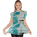 Fluid Turquoise Ruffle Collar Short Sleeve Chiffon Top View1