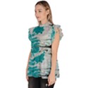 Fluid Turquoise Ruffle Collar Short Sleeve Chiffon Top View2