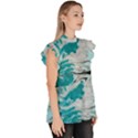 Fluid Turquoise Ruffle Collar Short Sleeve Chiffon Top View3