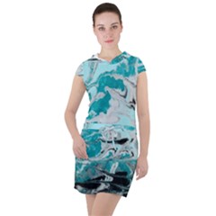 Fluid Turquoise Drawstring Hooded Dress