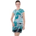Fluid Turquoise Drawstring Hooded Dress View1