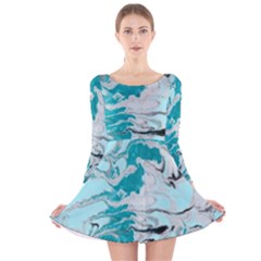 Fluid Turquoise Long Sleeve Velvet Skater Dress