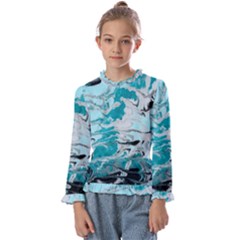 Fluid Turquoise Kids  Frill Detail T-shirt