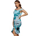Fluid Turquoise Off Shoulder Ruffle Split Hem Bodycon Dress View2