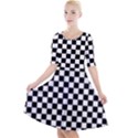 Pattern Checkered Squares Black White Pattern Quarter Sleeve A-Line Dress With Pockets View1
