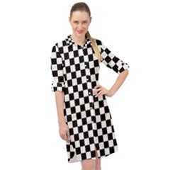 Pattern Checkered Squares Black White Pattern Long Sleeve Mini Shirt Dress