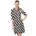 Pattern Checkered Squares Black White Pattern Long Sleeve Mini Shirt Dress View1
