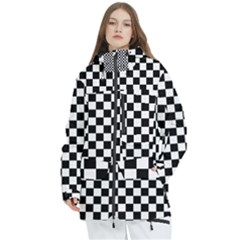 Pattern Checkered Squares Black White Pattern Women s Multi Pockets Zip Ski And Snowboard Waterproof Breathable Jacket