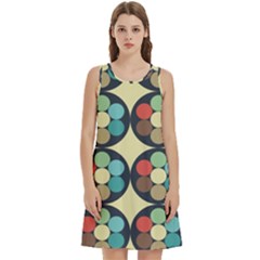Circles Round Pattern Sphere Ball Round Neck Sleeve Casual Dress With Pockets