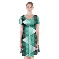 Triangles Pyramid Geometric Pattern Short Sleeve V-neck Flare Dress
