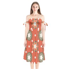 Background Abstract Shoulder Tie Bardot Midi Dress