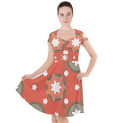 Background Abstract Cap Sleeve Midi Dress With Pockets