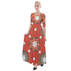 Background Abstract Half Sleeves Maxi Dress