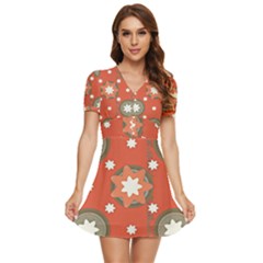 Background Abstract V-neck High Waist Chiffon Mini Dress