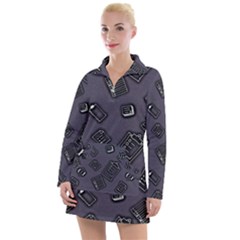 Background Wallpaper Pattern Notes Women s Long Sleeve Casual Dress