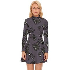 Background Wallpaper Pattern Notes Long Sleeve Velour Longline Dress