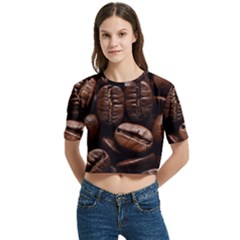 Coffee Beans Women s Round Neck Short Sleeve Crop Top