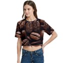 Coffee Beans Women s Round Neck Short Sleeve Crop Top View2