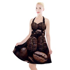 Coffee Beans Halter Party Swing Dress 