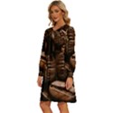 Coffee Beans Women s Round Neck Long Sleeve Bow Deco Dress View2