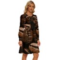Coffee Beans Women s Round Neck Long Sleeve Bow Deco Dress View3