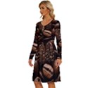 Coffee Beans Long Sleeve Dress With Pocket View2