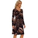 Coffee Beans Long Sleeve Dress With Pocket View3