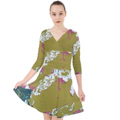 Colorwoven Abstract Print Quarter Sleeve Front Wrap Dress