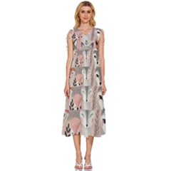 Fox V-neck Drawstring Shoulder Sleeveless Maxi Dress