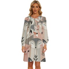 Fox Women s Round Neck Long Sleeve Bow Deco Dress