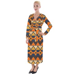 Aztec Mexico Inca Mayan Design Velvet Maxi Wrap Dress