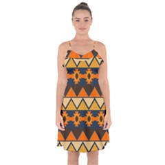 Aztec Mexico Inca Mayan Design Ruffle Detail Chiffon Dress