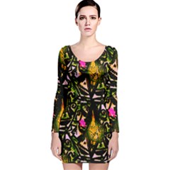 Abstract Print Long Sleeve Velvet Bodycon Dress