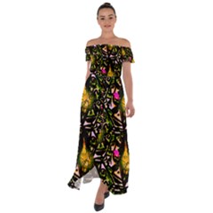 Abstract Print Off Shoulder Open Front Chiffon Dress