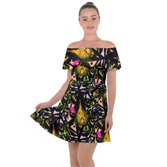 Abstract Print Off Shoulder Velour Dress