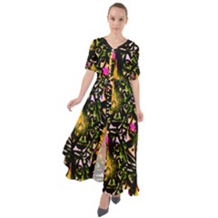 Abstract Print Waist Tie Boho Maxi Dress