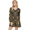 Abstract Print Tiered Long Sleeve Mini Dress View1