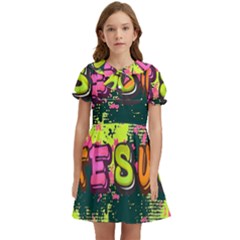Neon Jesus 8375771 Kids  Bow Tie Puff Sleeve Dress
