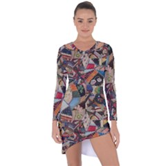 Background Embroidery Pattern Stitches Abstract Asymmetric Cut-out Shift Dress