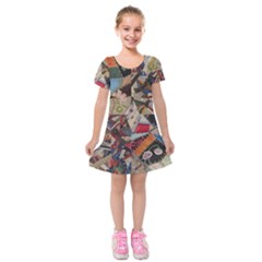 Background Embroidery Pattern Stitches Abstract Kids  Short Sleeve Velvet Dress