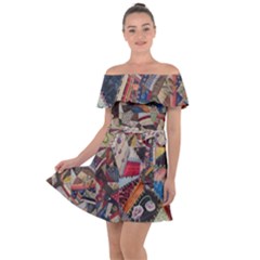 Background Embroidery Pattern Stitches Abstract Off Shoulder Velour Dress