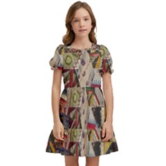 Background Embroidery Pattern Stitches Abstract Kids  Puff Sleeved Dress