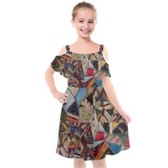 Background Embroidery Pattern Stitches Abstract Kids  Cut Out Shoulders Chiffon Dress