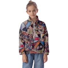 Background Embroidery Pattern Stitches Abstract Kids  Half Zip Hoodie
